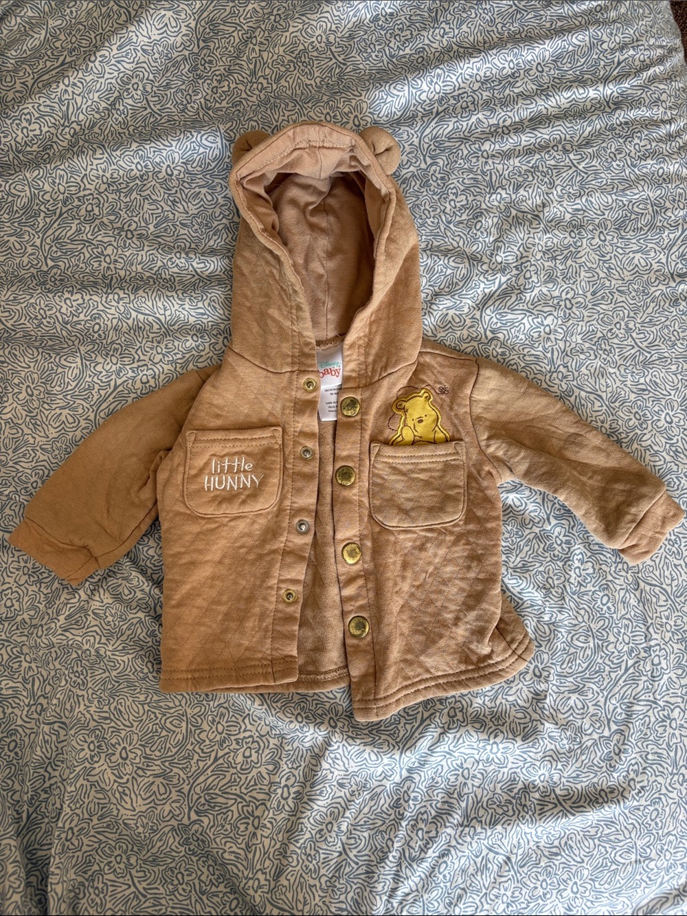 Pooh Little Hunny Brown Hooded Quilted Sweater